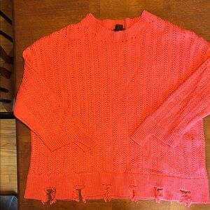 Vibrant Coral Distressed Knit Sweater L/XL